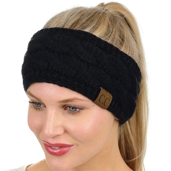 C.C Soft Stretch Winter Warm Cable Knit Fuzzy Lined Ear Warmer Headband - Picture 1 of 4